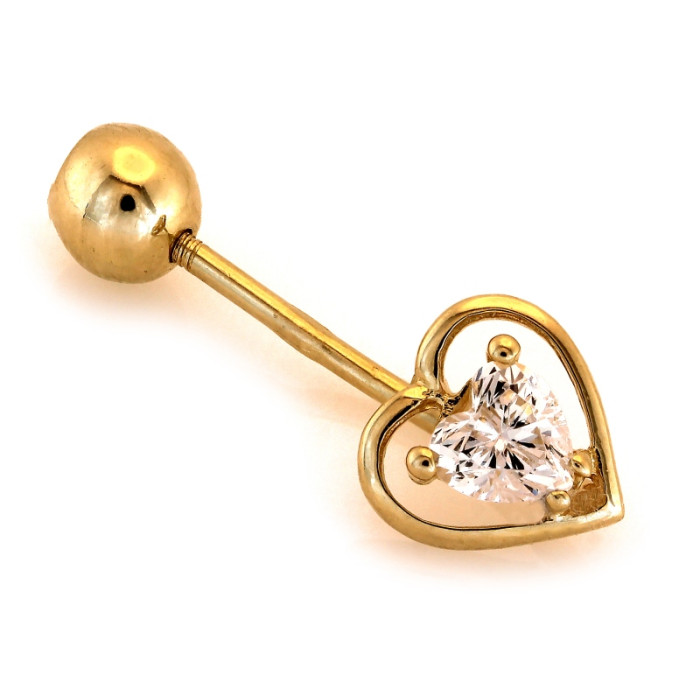 Nowoczesny złoty kolczyk do pępka 585 z cyrkonią w kształcie serca piercing 14k Nowoczesny złoty kolczyk do pępka 585 z cyrkonią w kształcie serca piercing 14k