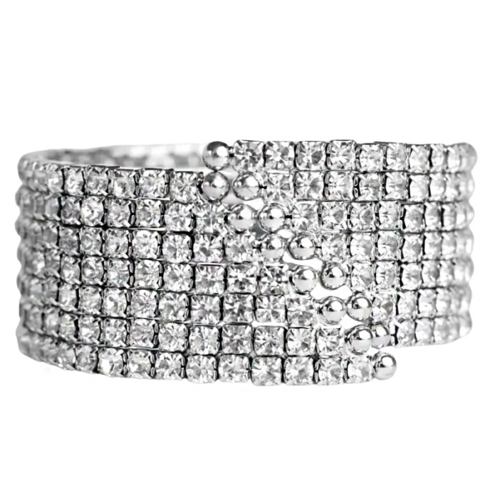 Elegancka bransoletka z białymi cyrkoniami szeroka sprężynka bangle Elegancka bransoletka z białymi cyrkoniami szeroka sprężynka bangle