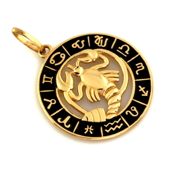 Złota zawieszka 585 zodiak Rak z czarną emalią, modny design (14k) Złota zawieszka 585 zodiak Rak z czarną emalią, modny design (14k)