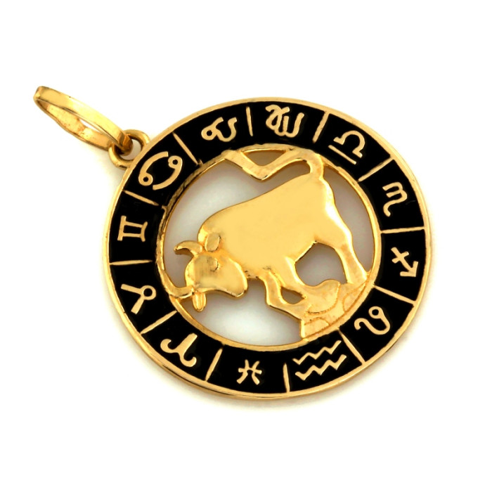 Zawieszka złota 585 Byk zodiak z czarną emalią do łańcuszka Zawieszka złota 585 Byk zodiak z czarną emalią do łańcuszka