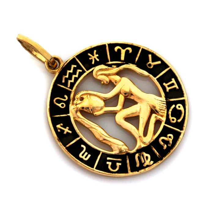 Złota zawieszka 585 znak zodiaku Wodnik z czarną emalią 14k Złota zawieszka 585 znak zodiaku Wodnik z czarną emalią 14k