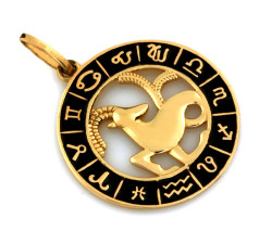 Zodiakalny złoty wisiorek 585 Koziorożec z czarną emalią astrologiczny 14k
