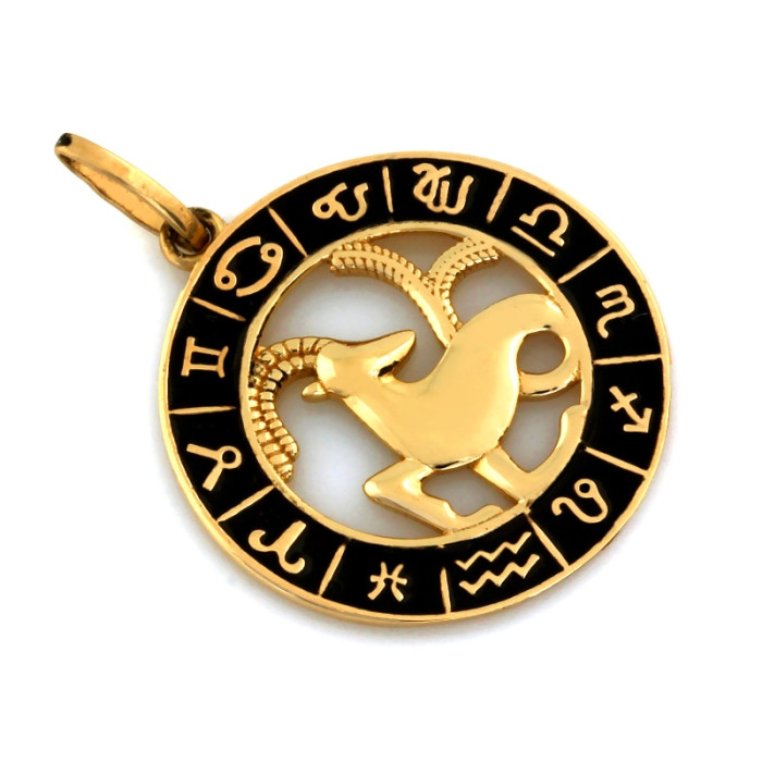 Zodiakalny złoty wisiorek 585 Koziorożec z czarną emalią astrologiczny 14k Zodiakalny złoty wisiorek 585 Koziorożec z czarną emalią astrologiczny 14k