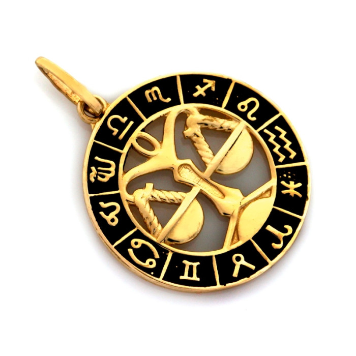 Mistyczna złota zawieszka 585 znak zodiaku Waga z czarną emalią 14k Mistyczna złota zawieszka 585 znak zodiaku Waga z czarną emalią 14k