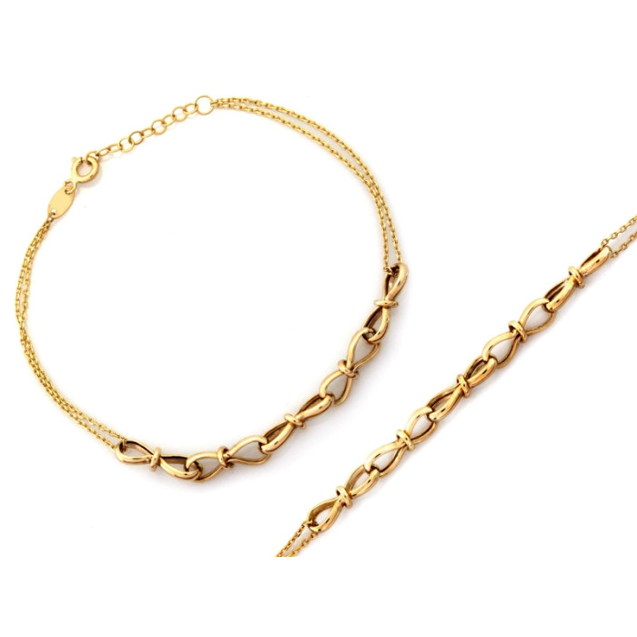 Podwójna złota bransoletka 585 z wstawką z dużych ogniw długość 19cm 14k Podwójna złota bransoletka 585 z wstawką z dużych ogniw długość 19cm 14k