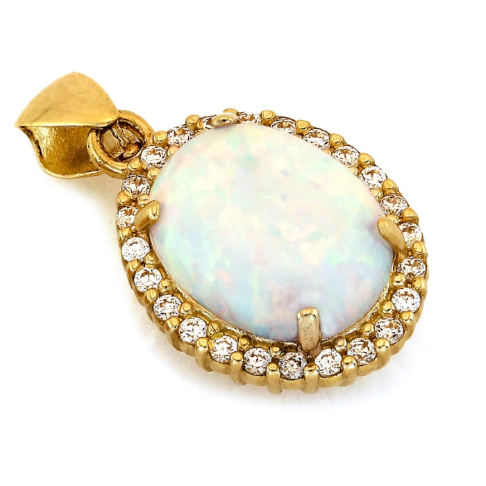 Złota zawieszka 585 markiza z opalem i cyrkoniami elegancka (14k) Złota zawieszka 585 markiza z opalem i cyrkoniami elegancka (14k)