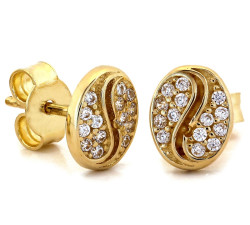Eleganckie złote kolczyki 585 owalne z błyszczącymi cyrkoniami - 14k