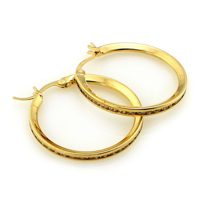 Błyszczące złote kolczyki 585 koła z cyrkoniami średnica 24mm 14k Błyszczące złote kolczyki 585 koła z cyrkoniami średnica 24mm 14k