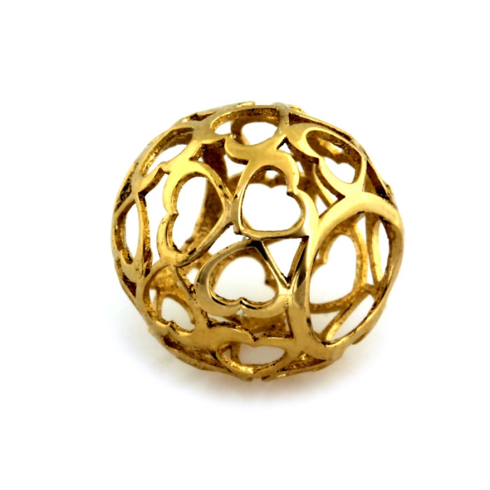 Ażurowa złota zawieszka charms 585 z motywem serca do bransoletki 14k Ażurowa złota zawieszka charms 585 z motywem serca do bransoletki 14k