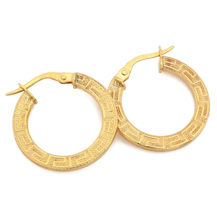 Złote kolczyki 585 koła szerokie z greckim wzorem średnica 21mm 14k Złote kolczyki 585 koła szerokie z greckim wzorem średnica 21mm 14k