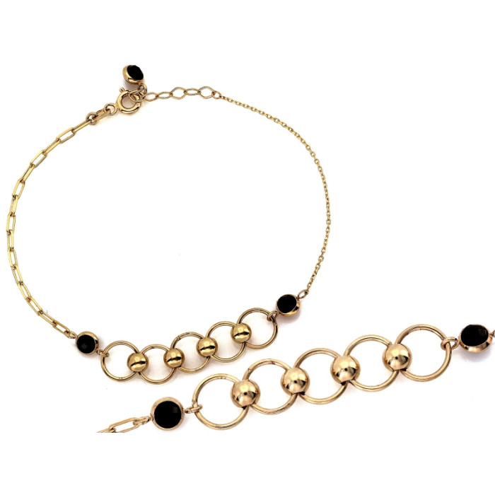 Elegancka złota bransoletka 585 z czarnymi cyrkoniami i kółeczkami 14k Elegancka złota bransoletka 585 z czarnymi cyrkoniami i kółeczkami 14k