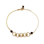 Elegancka złota bransoletka 585 z czarnymi cyrkoniami i kółeczkami 14k