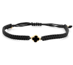 Złota bransoletka 585 koniczyna marokańska na czarnym sznurku elegancka 14k