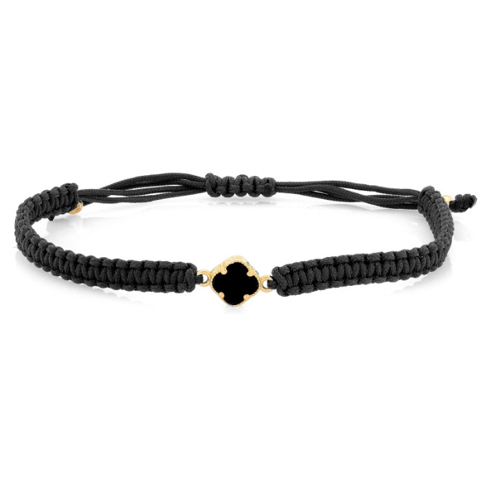 Złota bransoletka 585 koniczyna marokańska na czarnym sznurku elegancka 14k Złota bransoletka 585 koniczyna marokańska na czarnym sznurku elegancka 14k