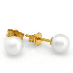 Eleganckie złote kolczyki 585 na sztyfcie z białą perłą biżuteria 14k