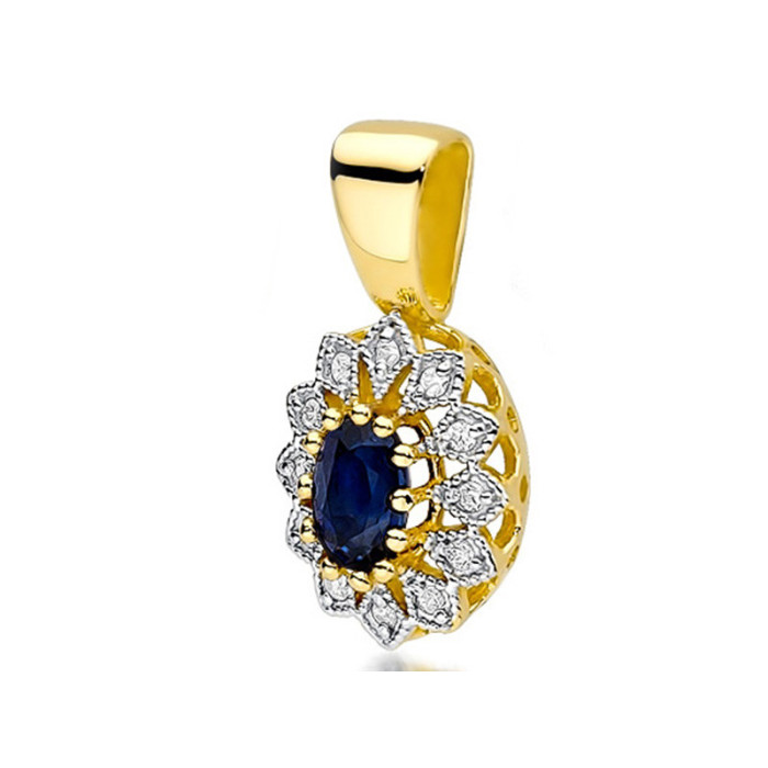 Złota przywieszka 585 markiza szafir i diamenty Złota przywieszka 585 markiza szafir i diamenty