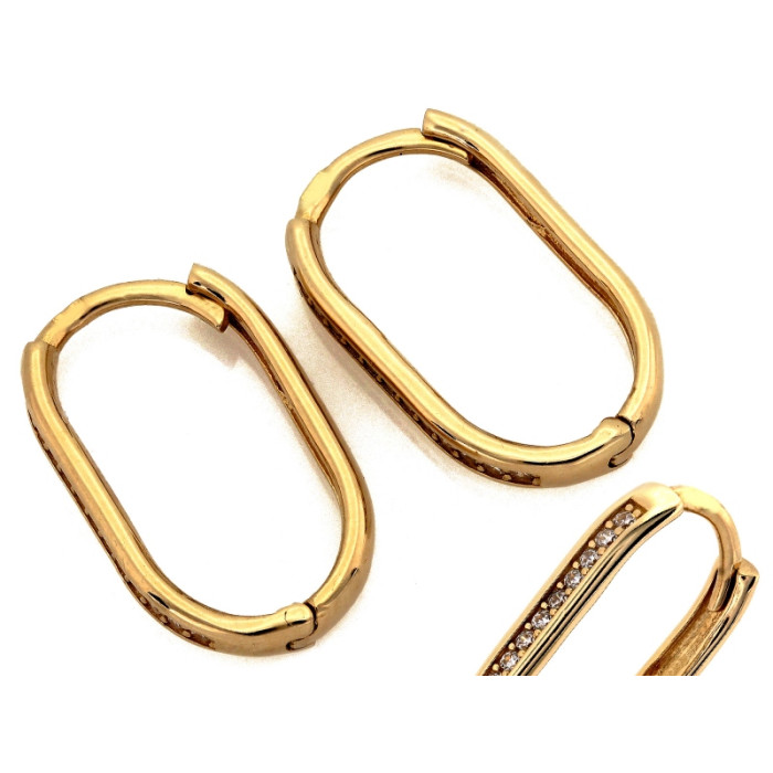 Eleganckie złote kolczyki 585 owalne z cyrkoniami na angielskim zapięciu 14k Eleganckie złote kolczyki 585 owalne z cyrkoniami na angielskim zapięciu 14k