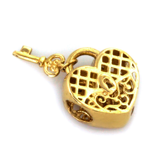 Złota zawieszka 585 serce charms kłódka z kluczykiem ażurowa 14k Złota zawieszka 585 serce charms kłódka z kluczykiem ażurowa 14k