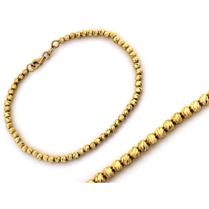 Elegancka złota bransoletka 585 z diamentowanymi kuleczkami błyszcząca 14k Elegancka złota bransoletka 585 z diamentowanymi kuleczkami błyszcząca 14k