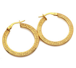 Klasyczne złote kolczyki 585 koła z greckim wzorem średnica 27mm 14k