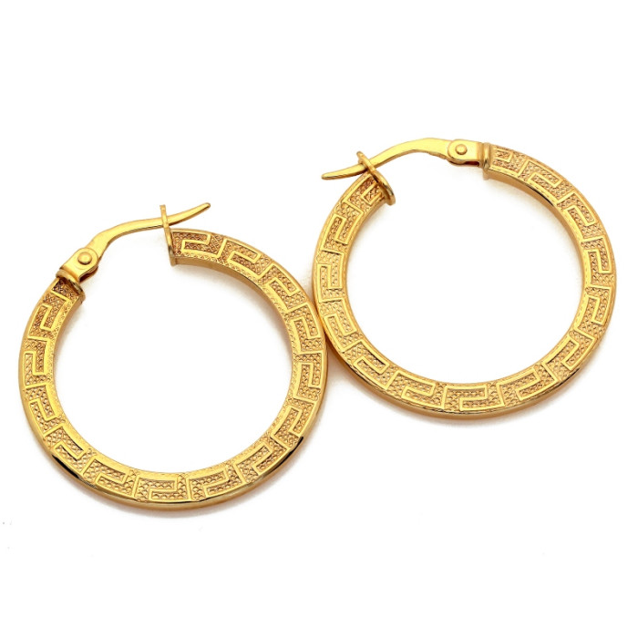 Klasyczne złote kolczyki 585 koła z greckim wzorem średnica 27mm 14k Klasyczne złote kolczyki 585 koła z greckim wzorem średnica 27mm 14k