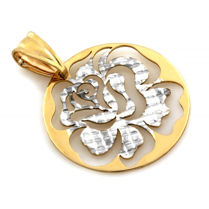 Elegancka złota zawieszka 375 w kształcie okrągłej róży z delikatnym kwiatowym wzorem 9k Elegancka złota zawieszka 375 w kształcie okrągłej róży z delikatnym kwiatowym wzorem 9k