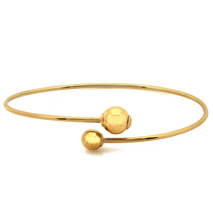 Modna złota bransoletka 585 bangle z ozdobnymi kulkami na obręczy 14k Modna złota bransoletka 585 bangle z ozdobnymi kulkami na obręczy 14k