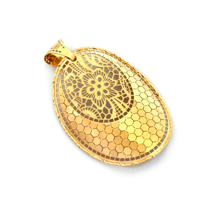 Elegancka złota zawieszka 585 duża owalna z dekoracyjnym ażurowym wzorem 14k Elegancka złota zawieszka 585 duża owalna z dekoracyjnym ażurowym wzorem 14k