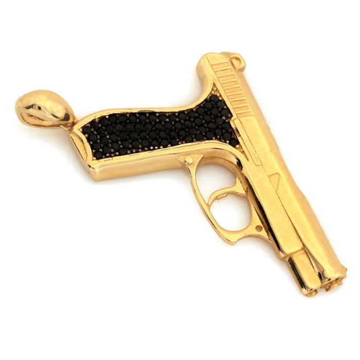 Złota zawieszka 585 wisiorek pistolet z czarnymi cyrkoniami unikatowy wzór 14k Złota zawieszka 585 wisiorek pistolet z czarnymi cyrkoniami unikatowy wzór 14k