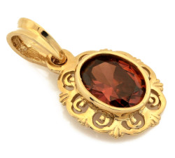 Elegancka złota zawieszka 585 owalna z rodolitem syntetycznym ozdobna 14k