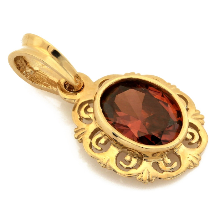 Elegancka złota zawieszka 585 owalna z rodolitem syntetycznym ozdobna 14k Elegancka złota zawieszka 585 owalna z rodolitem syntetycznym ozdobna 14k