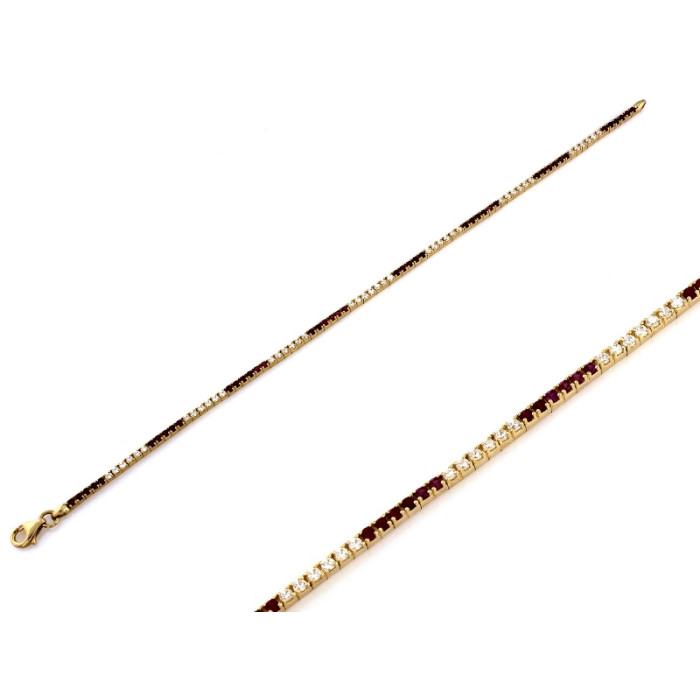 Złota bransoletka 585 z białymi i czerwonymi cyrkoniami długość 18-19cm 14k Złota bransoletka 585 z białymi i czerwonymi cyrkoniami długość 18-19cm 14k