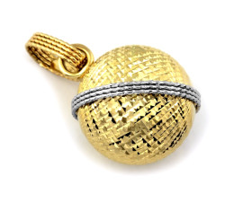 Elegancka dwukolorowa złota zawieszka 585 ażurowa w kształcie dekoracyjnej kuli 14k