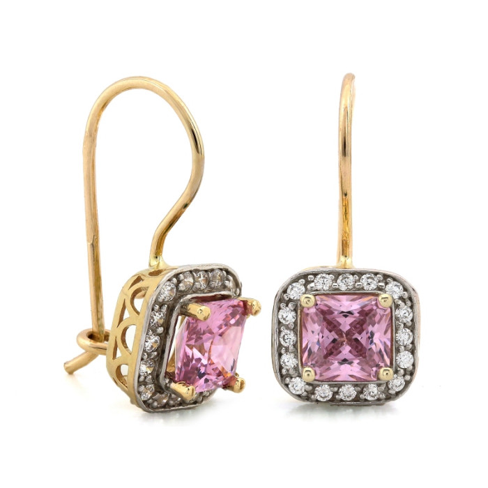 Złote kolczyki 585 dwukolorowe z niebieskimi cyrkoniami na biglu eleganckie 14k Złote kolczyki 585 dwukolorowe z niebieskimi cyrkoniami na biglu eleganckie 14k