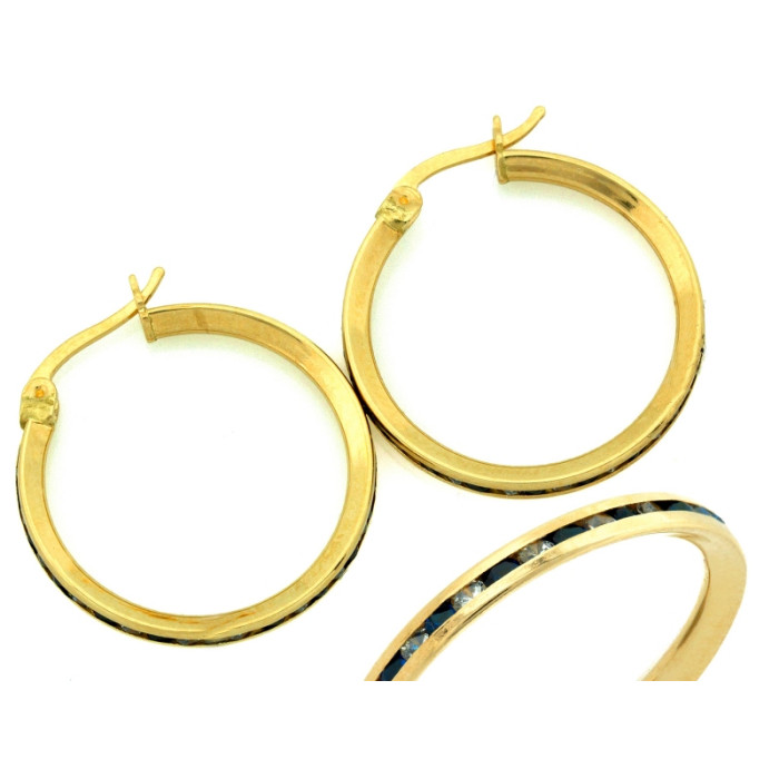 Efektowne złote kolczyki 585 koła z niebieskimi cyrkoniami średnica 22mm 14k Efektowne złote kolczyki 585 koła z niebieskimi cyrkoniami średnica 22mm 14k