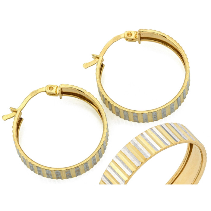 Szerokie złote kolczyki 585 frezowane koła 22mm dwukolorowe 14k Szerokie złote kolczyki 585 frezowane koła 22mm dwukolorowe 14k
