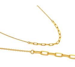Modny złoty naszyjnik 585 z wstawką z dużych ogniw błyszczący elegancki 14k