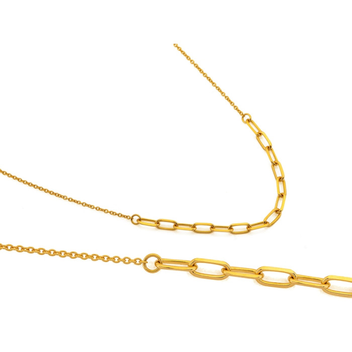Modny złoty naszyjnik 585 z wstawką z dużych ogniw błyszczący elegancki 14k