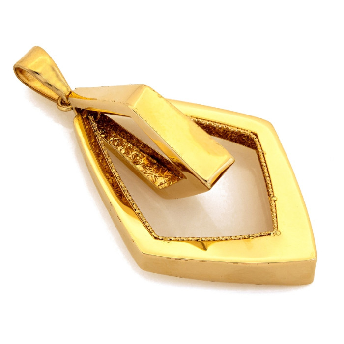 Elegancka złota zawieszka 585 z dwoma ruchomymi geometrycznymi rombami 14k Elegancka złota zawieszka 585 z dwoma ruchomymi geometrycznymi rombami 14k
