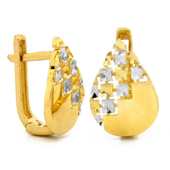 Eleganckie złote kolczyki 585 w kształcie kropli z angielskim zapięciem 14k Eleganckie złote kolczyki 585 w kształcie kropli z angielskim zapięciem 14k