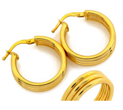 Modne złote kolczyki 585 potrójne koła średnica 21mm błyszczące 14k