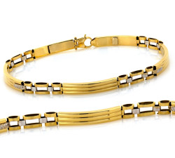 Męska złota bransoletka 585 ze sztywnych elementów dwukolorowa 21cm 14k