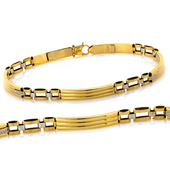 Męska złota bransoletka 585 ze sztywnych elementów dwukolorowa 21cm 14k Męska złota bransoletka 585 ze sztywnych elementów dwukolorowa 21cm 14k