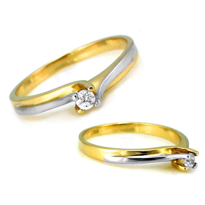 Elegancki złoty pierścionek 375 dwukolorowy z cyrkonią w brylantowym szlifie 9k Elegancki złoty pierścionek 375 dwukolorowy z cyrkonią w brylantowym szlifie 9k