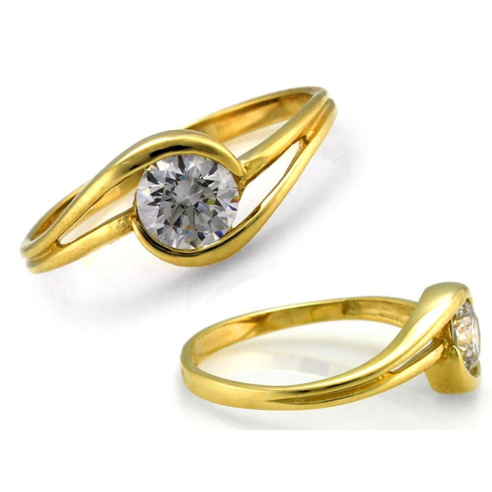 Elegancki złoty pierścionek 375 z błyszczącą cyrkonią uniwersalny rozmiar 9k Elegancki złoty pierścionek 375 z błyszczącą cyrkonią uniwersalny rozmiar 9k