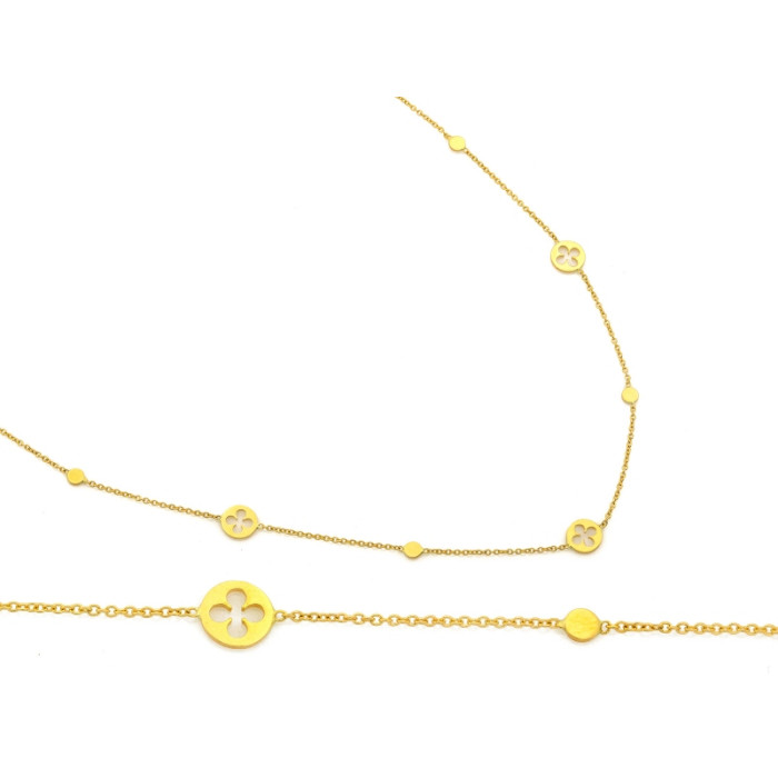 Elegancki złoty naszyjnik 585 z delikatnymi kwiatkami, długość 42cm 14k Elegancki złoty naszyjnik 585 z delikatnymi kwiatkami, długość 42cm 14k