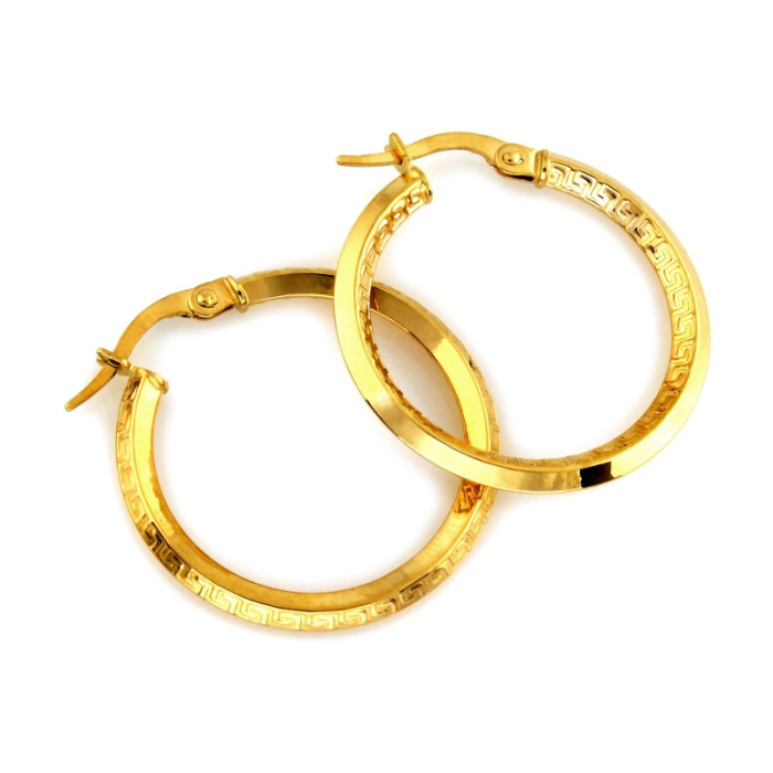 Stylowe złote kolczyki 585 koła z greckim wzorem 26mm 14k Stylowe złote kolczyki 585 koła z greckim wzorem 26mm 14k