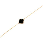 Delikatna złota bransoletka 585 z onyksem i kwiatowym motywem 19-20cm 14k