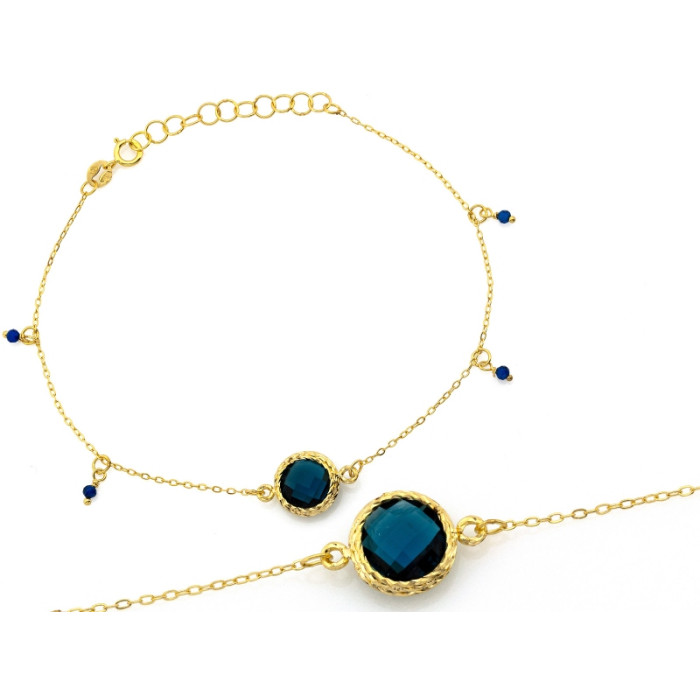 Elegancka złota bransoletka 585 z zawieszkami i topazem syntetycznym 14k Elegancka złota bransoletka 585 z zawieszkami i topazem syntetycznym 14k