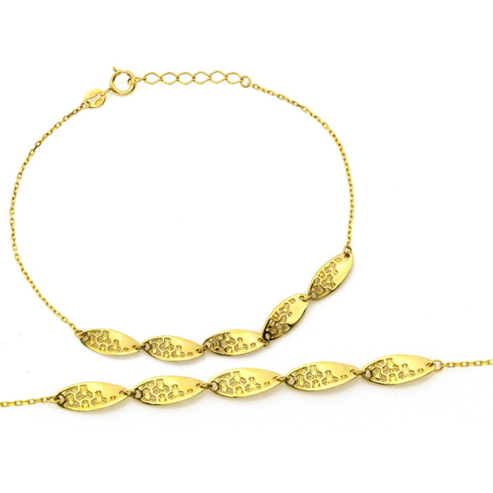 Ażurowa złota bransoletka 375 z dekoracyjnymi elementami długość 18cm 9k Ażurowa złota bransoletka 375 z dekoracyjnymi elementami długość 18cm 9k